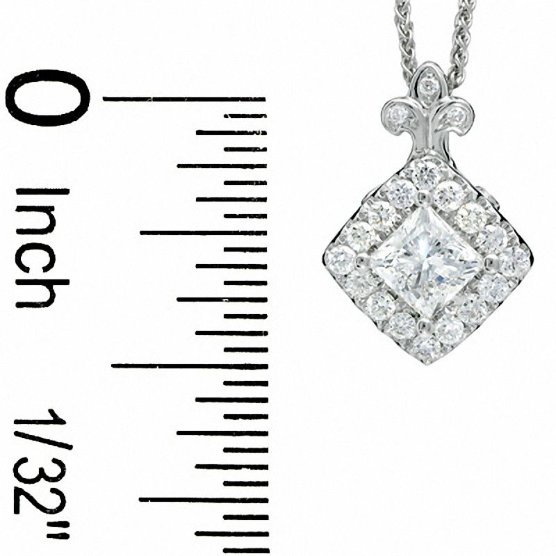 Main Image 2 of Celebration Lux® 3/4 CT. T.W. Princess-Cut Certified Diamond Framed Pendant in 18K White Gold (I/SI2)