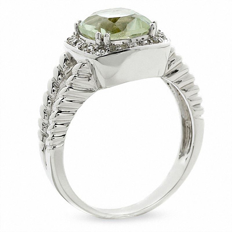 Cushion-Cut Green Quartz in Sterling Silver with Diamond Accents