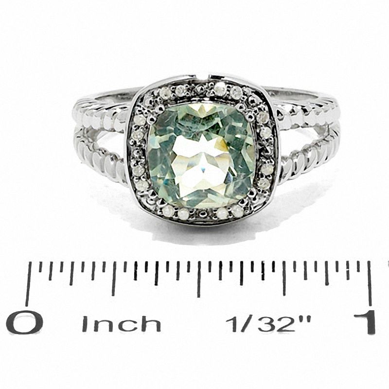 Cushion-Cut Green Quartz in Sterling Silver with Diamond Accents