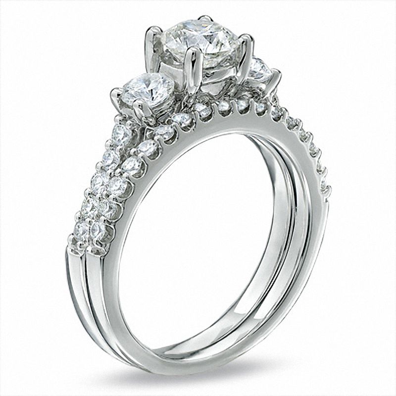 Main Image 2 of Celebration Lux® 1-1/2 CT. T.W. Certified Diamond Three Stone Bridal Set in 18K White Gold (I/SI2)