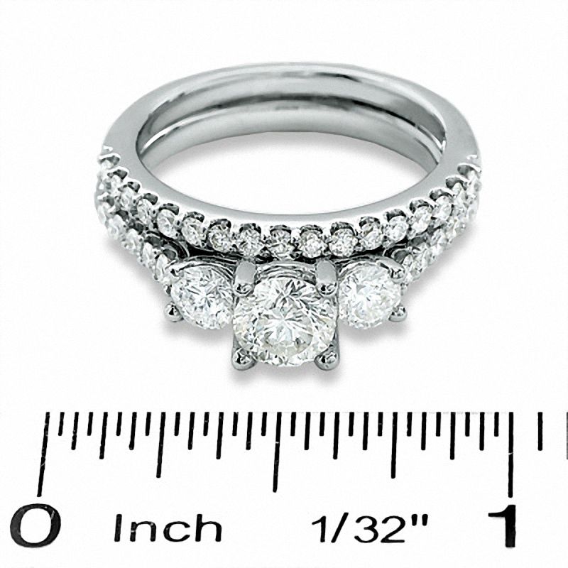 Main Image 3 of Celebration Lux® 1-1/2 CT. T.W. Certified Diamond Three Stone Bridal Set in 18K White Gold (I/SI2)