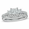 Thumbnail Image 1 of Celebration Lux® 1-1/2 CT. T.W. Princess-Cut Certified Diamond Three Stone Bridal Set in 18K White Gold (I/SI2)