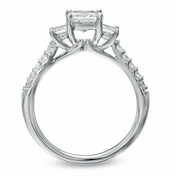 Celebration LuxÂ® 1-1/2 CT. T.w. Princess-Cut Certified Diamond Three Stone Bridal Set in 18K White Gold (I/Si2)