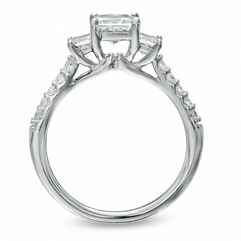 Main Image 3 of Celebration Lux® 1-1/2 CT. T.W. Princess-Cut Certified Diamond Three Stone Bridal Set in 18K White Gold (I/SI2)