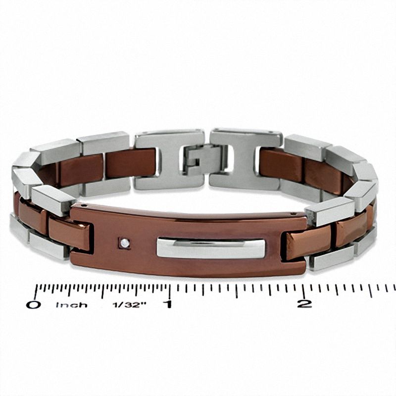 Main Image 2 of Two-Tone Brown Stainless Steel ID Bracelet with Diamond Accents