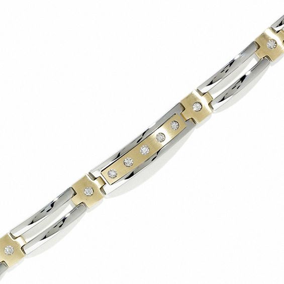 1/5 CT. T.w. Diamond Bracelet in 10K Gold and Stainless Steel