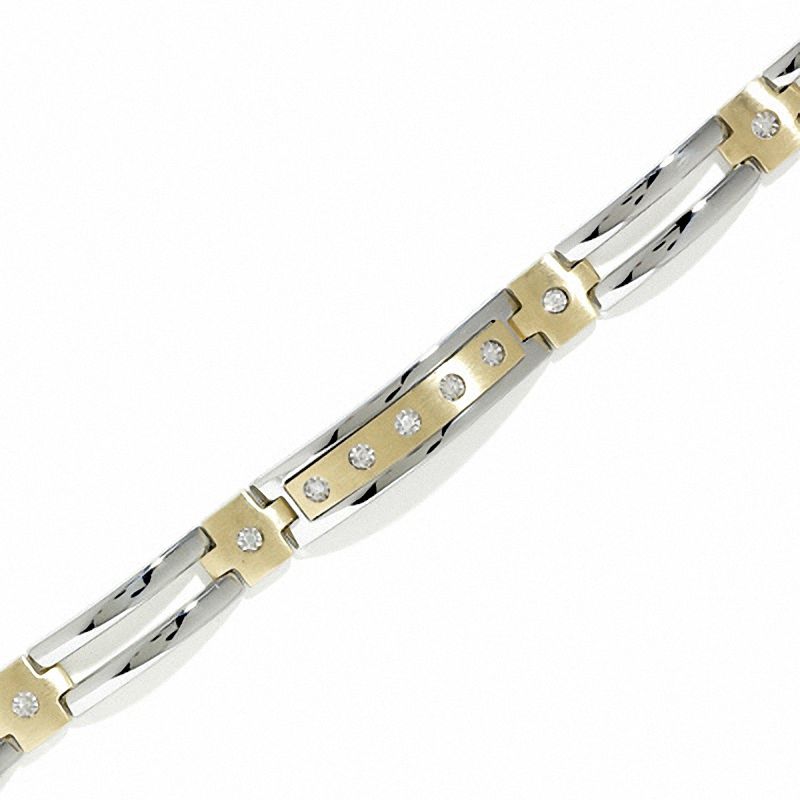 Main Image 1 of Men's 1/5 CT. T.W. Diamond Bracelet in 10K Gold and Stainless Steel