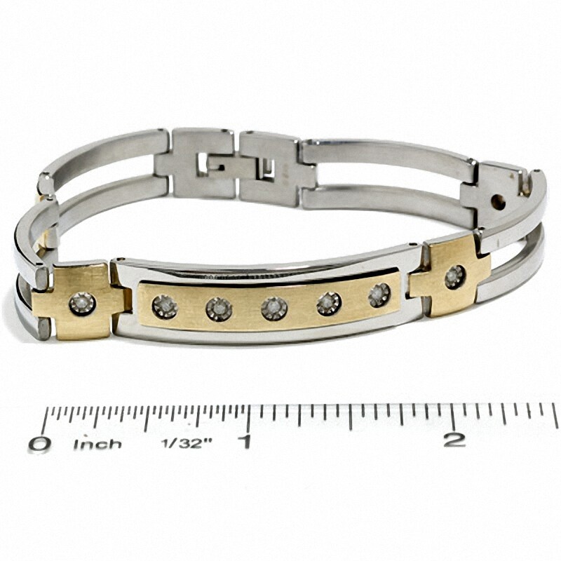 Main Image 2 of Men's 1/5 CT. T.W. Diamond Bracelet in 10K Gold and Stainless Steel