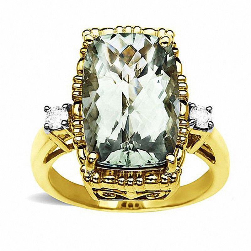 Main Image 1 of Large Rectangle Green Quartz Ring in 10K Gold with Diamond Accents