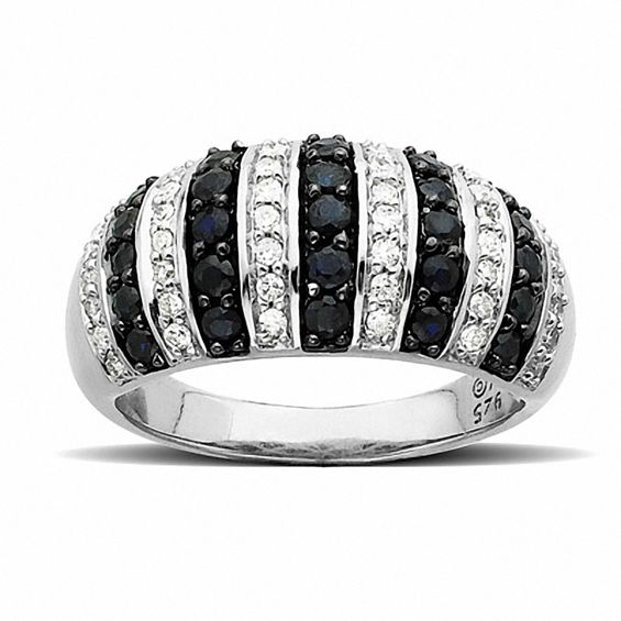 Midnight Blue Shire And Diamond Dome Band In Sterling Silver Midnight Blue Shire And Diamond Dome Band In Sterling Silver