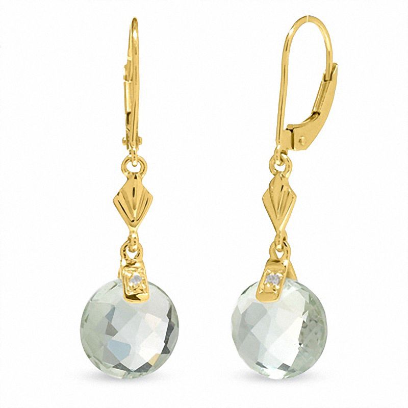 Main Image 1 of Faceted Green Quartz Earrings in 10K Gold with Diamond Accents