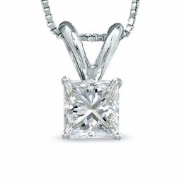 1/2 CT. Certified Princess-Cut Diamond Solitaire Pendant in Platinum (I/SI2)