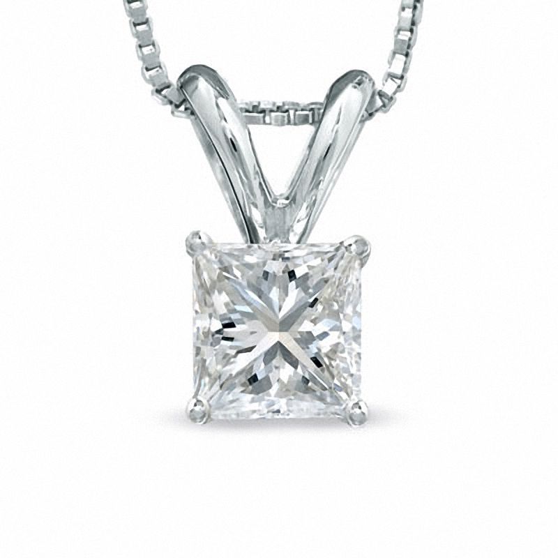 Main Image 1 of 1/2 CT. Certified Princess-Cut Diamond Solitaire Pendant in Platinum (I/SI2)