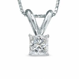 1/4 CT. Certified Princess-Cut Diamond Solitaire Pendant in Platinum (I/SI2)