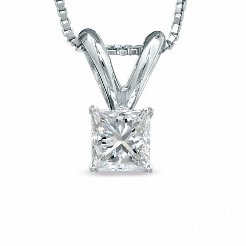 1/4 CT. Certified Princess-Cut Diamond Solitaire Pendant in 18K White Gold (I/SI2)