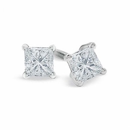 1/2 CT. T.W. Certified Princess-Cut Diamond Solitaire Stud Earrings in Platinum (I/SI2)