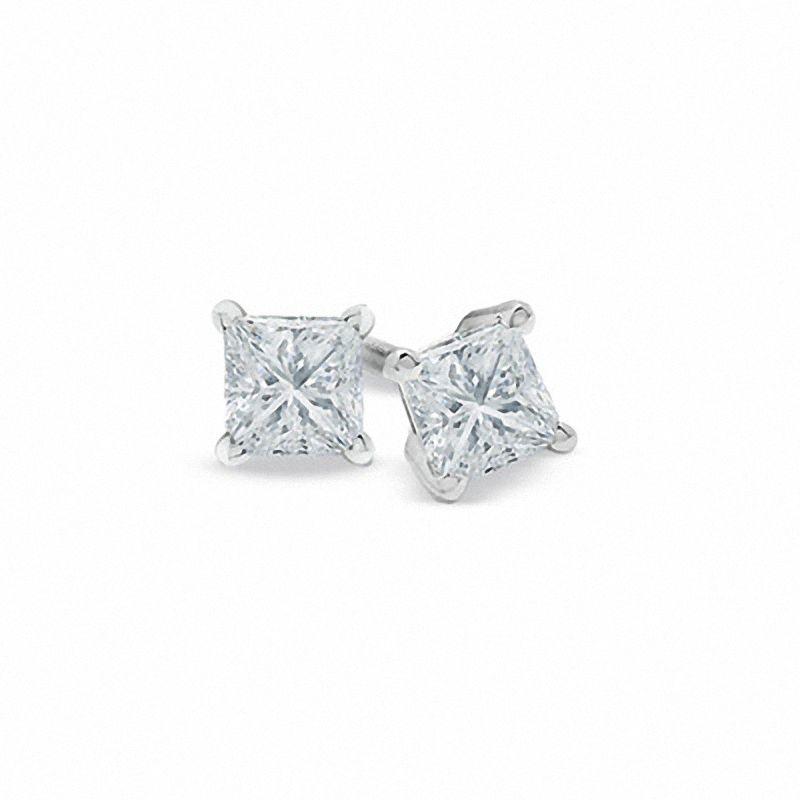 3/4 CT. T.W. Certified Princess-Cut Diamond Solitaire Stud Earrings in 18K White Gold (I/SI2)