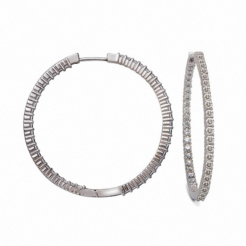 Main Image 1 of 3 CT. T.W. Diamond Inside-Out Hoop Earrings in 14K White Gold