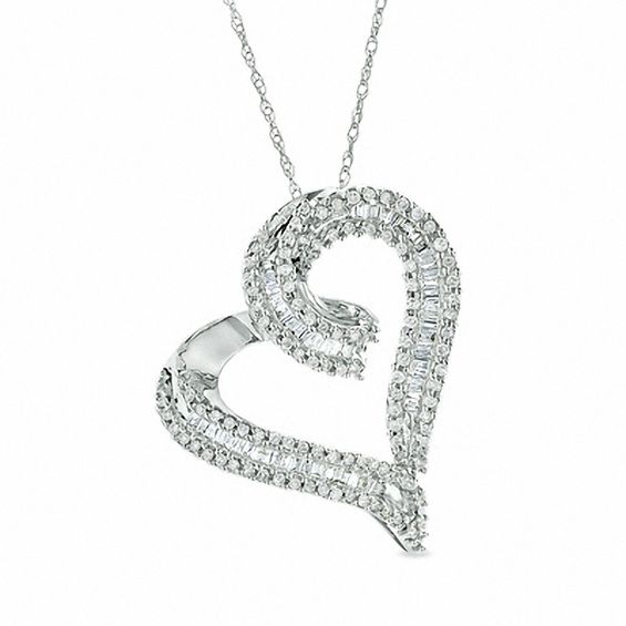 1/2 CT. T.W. Diamond Heart Pendant in 10K White Gold ...