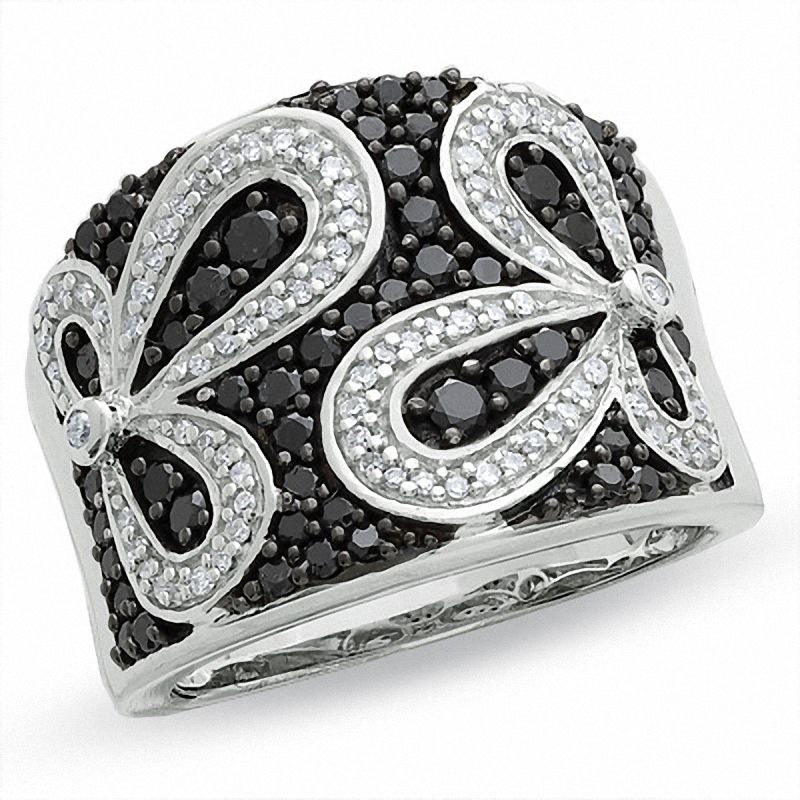 Main Image 1 of 1 CT. T.W. Enhanced Black and White Diamond Daisy Flower Ring in 14K White Gold