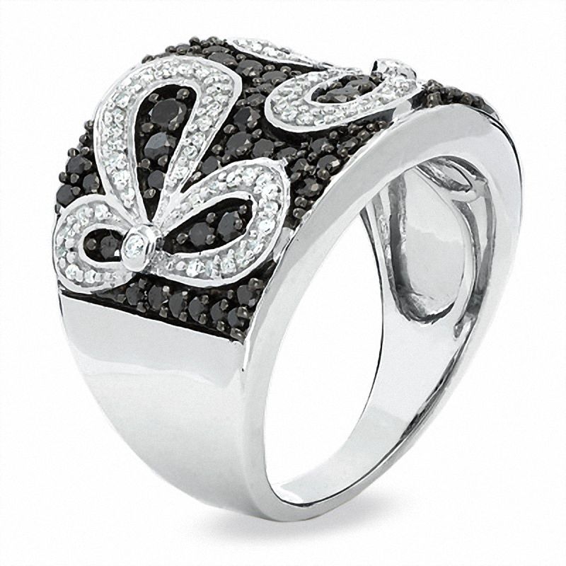 Main Image 2 of 1 CT. T.W. Enhanced Black and White Diamond Daisy Flower Ring in 14K White Gold