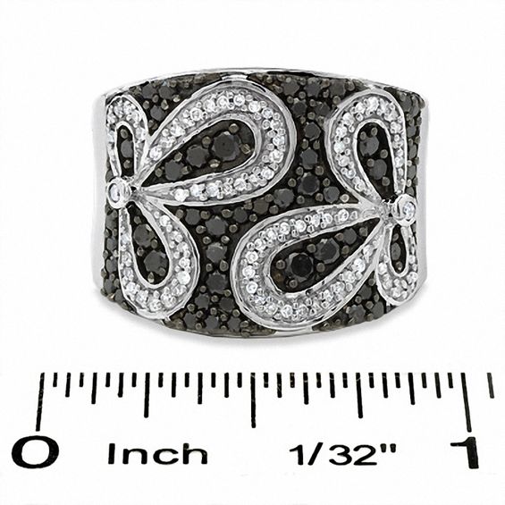 1 CT. T.w. Enhanced Black and White Diamond Daisy Flower Ring in 14K White Gold