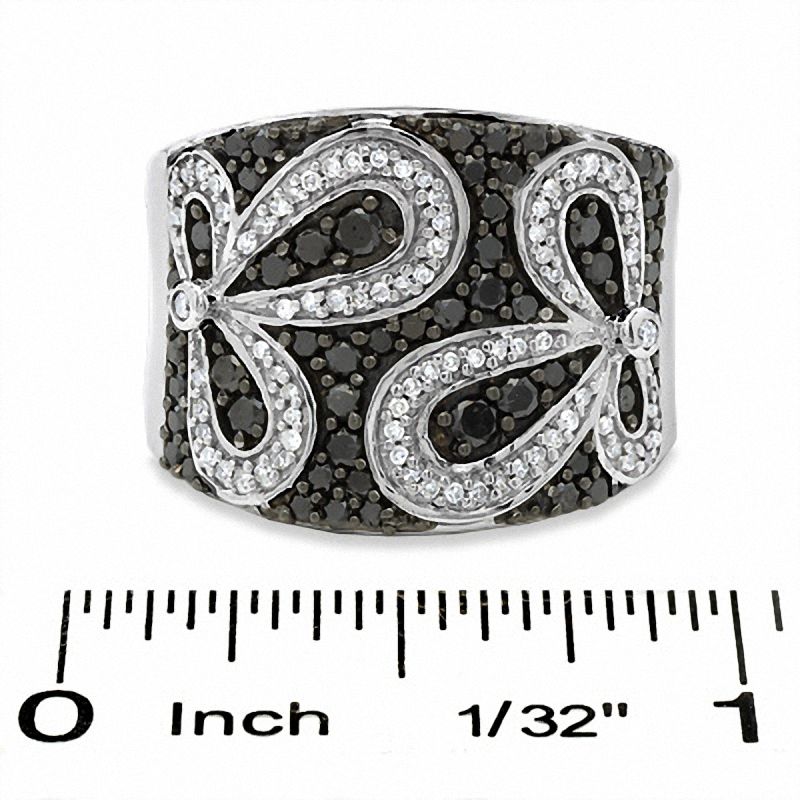 Main Image 3 of 1 CT. T.W. Enhanced Black and White Diamond Daisy Flower Ring in 14K White Gold