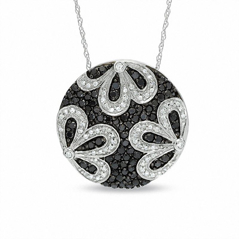 Main Image 1 of 1 CT. T.W. Enhanced Black and White Diamond Daisy Flower Pendant in 14K White Gold