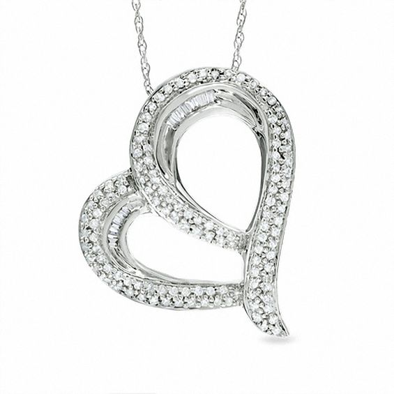 1/3 CT. T.w. Diamond Heart Pendant in 14K White Gold