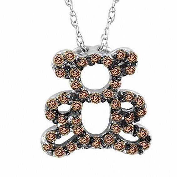 1/4 CT. T.w. Enhanced Champagne Diamond Teddy Bear Pendant in 14K White Gold
