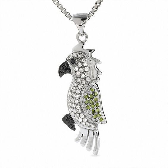 1/3 CT. T.w. Multi-Colored Diamond Cockatoo Pendant in Sterling Silver