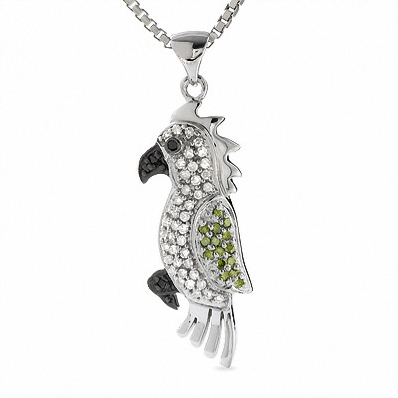 Main Image 1 of 1/3 CT. T.W. Multi-Colored Diamond Cockatoo Pendant in Sterling Silver