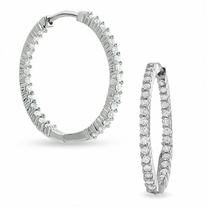 Main Image 1 of 1 CT. T.W. Diamond Front and Back Hoop Earrings in 14K White Gold