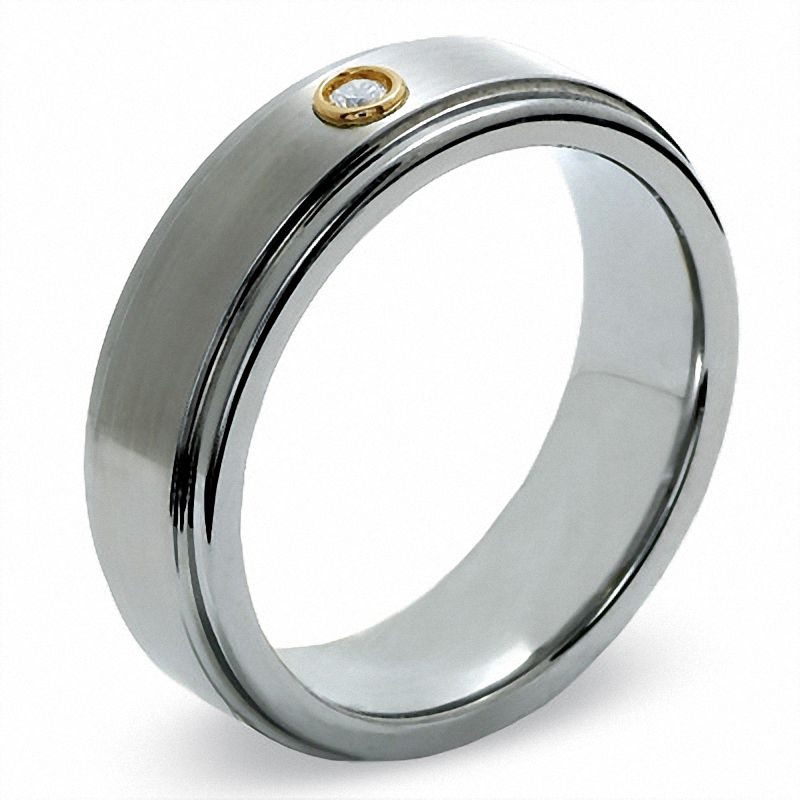 Main Image 2 of Diamond Accent Wedding Band in Tungsten and 18K White Gold - Size 10