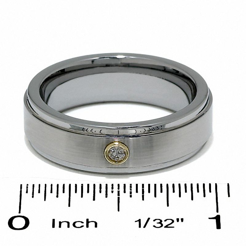 Main Image 3 of Diamond Accent Wedding Band in Tungsten and 18K White Gold - Size 10