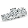 Thumbnail Image 1 of 1/2 CT. T.W. Diamond Emerald-Shape Flower Ring in 14K White Gold