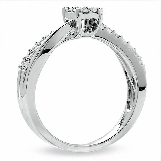 1/2 CT. T.w. Diamond Emerald-Shape Flower Ring in 14K White Gold