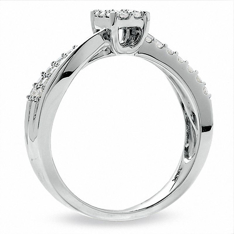 1/2 CT. T.W. Diamond Emerald-Shape Flower Ring in 14K White Gold
