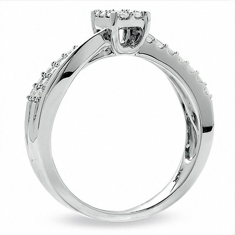 Main Image 2 of 1/2 CT. T.W. Diamond Emerald-Shape Flower Ring in 14K White Gold