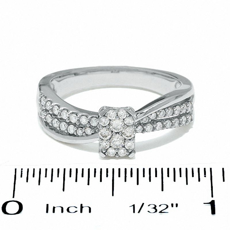Main Image 3 of 1/2 CT. T.W. Diamond Emerald-Shape Flower Ring in 14K White Gold