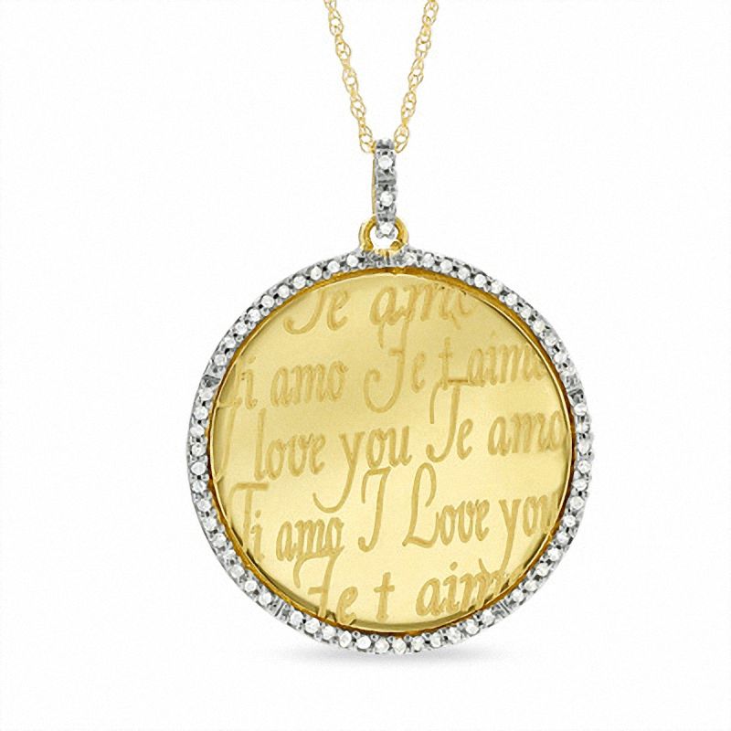 Main Image 1 of 1/6 CT. T.W. Diamond "I Love You" Circle Disc Pendant in 10K Gold