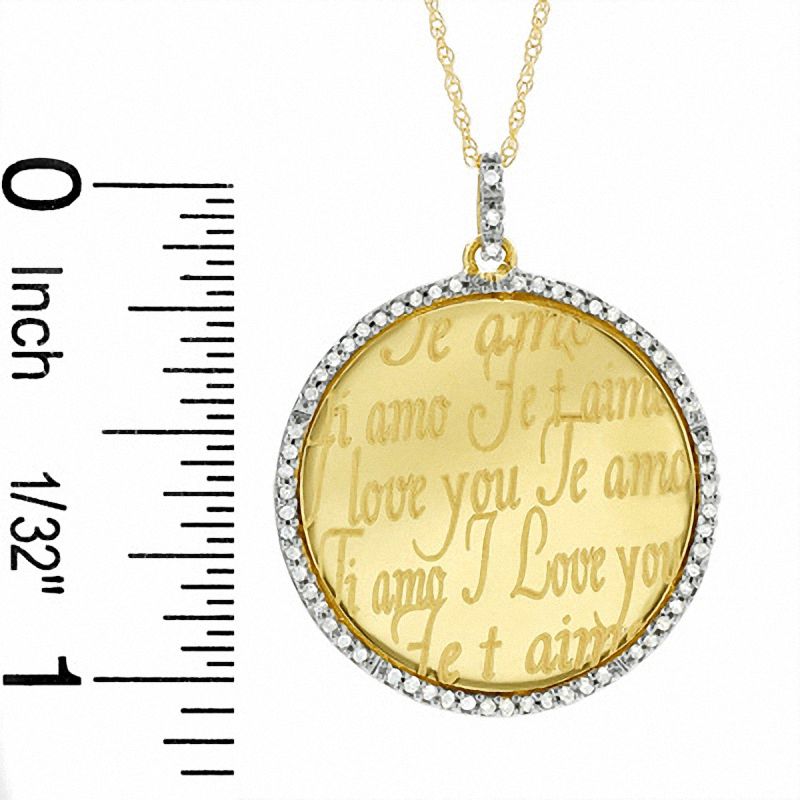 Main Image 2 of 1/6 CT. T.W. Diamond "I Love You" Circle Disc Pendant in 10K Gold