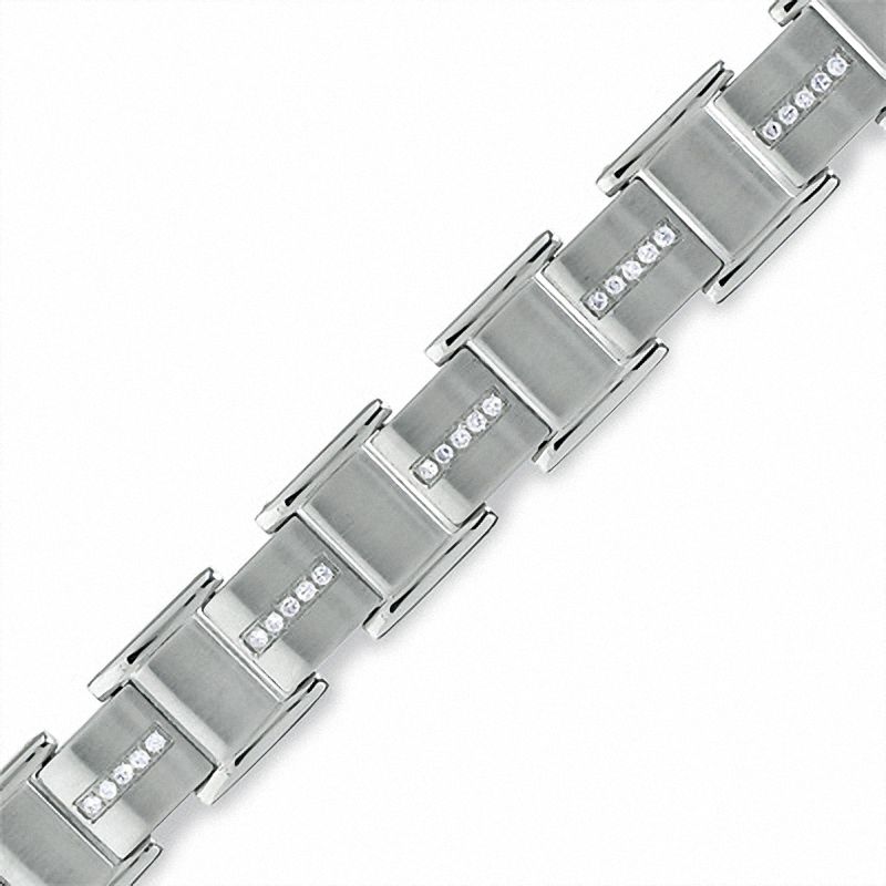 Main Image 1 of Men's 1/3 CT. T.W. Diamond Link Bracelet in Stainless Steel