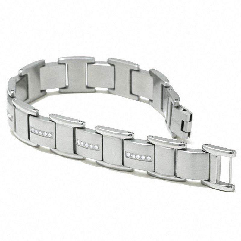 Main Image 2 of Men's 1/3 CT. T.W. Diamond Link Bracelet in Stainless Steel