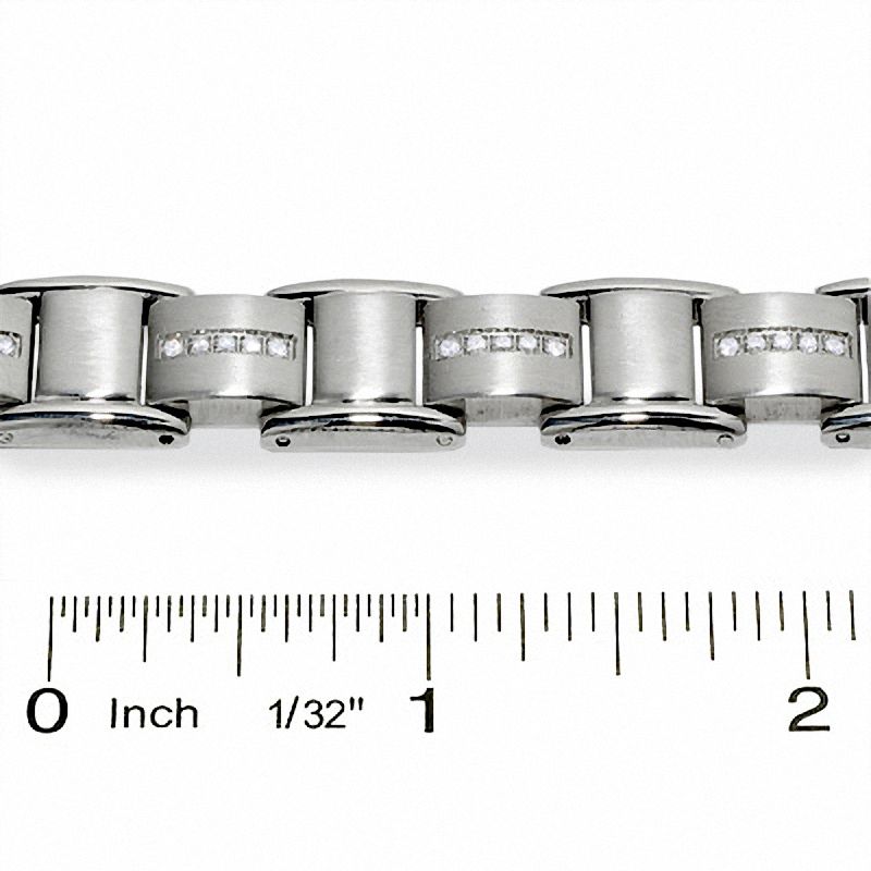 Main Image 3 of Men's 1/3 CT. T.W. Diamond Link Bracelet in Stainless Steel