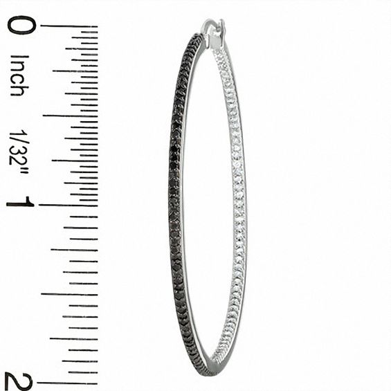 1 CT. T.w. Enhanced Black and White Diamond Hoop Earrings in 10K White Gold