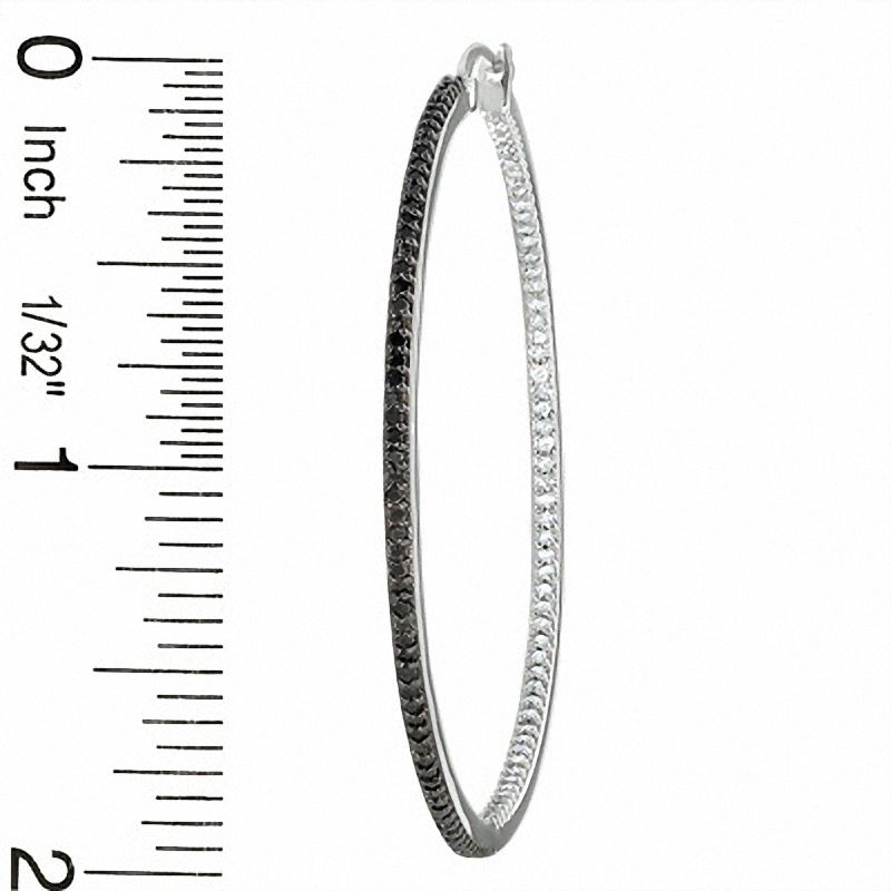 Main Image 2 of 1 CT. T.W. Enhanced Black and White Diamond Hoop Earrings in 10K White Gold