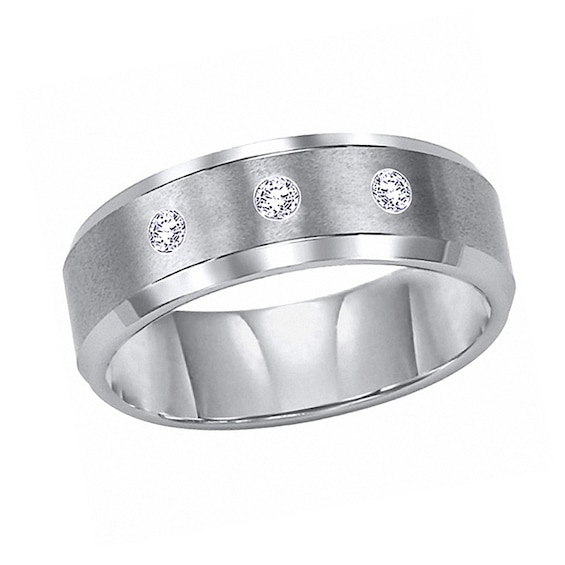 Triton 8.0mm Diamond Accent Comfort Fit Tungsten Carbide Wedding Band