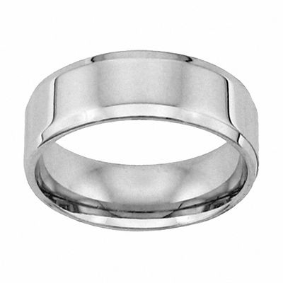 Mens 10K White Gold 5mm Flat Edged Wedding Band Ring