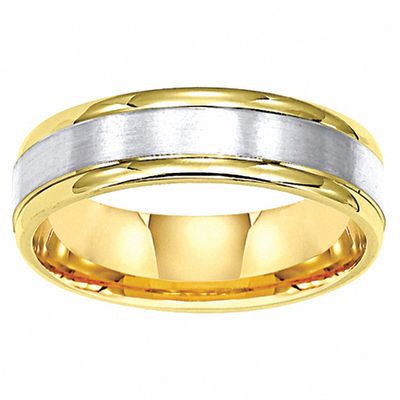Jewels By Lux 14K White And Yellow Two Tone Gold Mens Solid 6mm Diamond-Cut Traditional Classic Comfort Fit Wedding Ring Band 